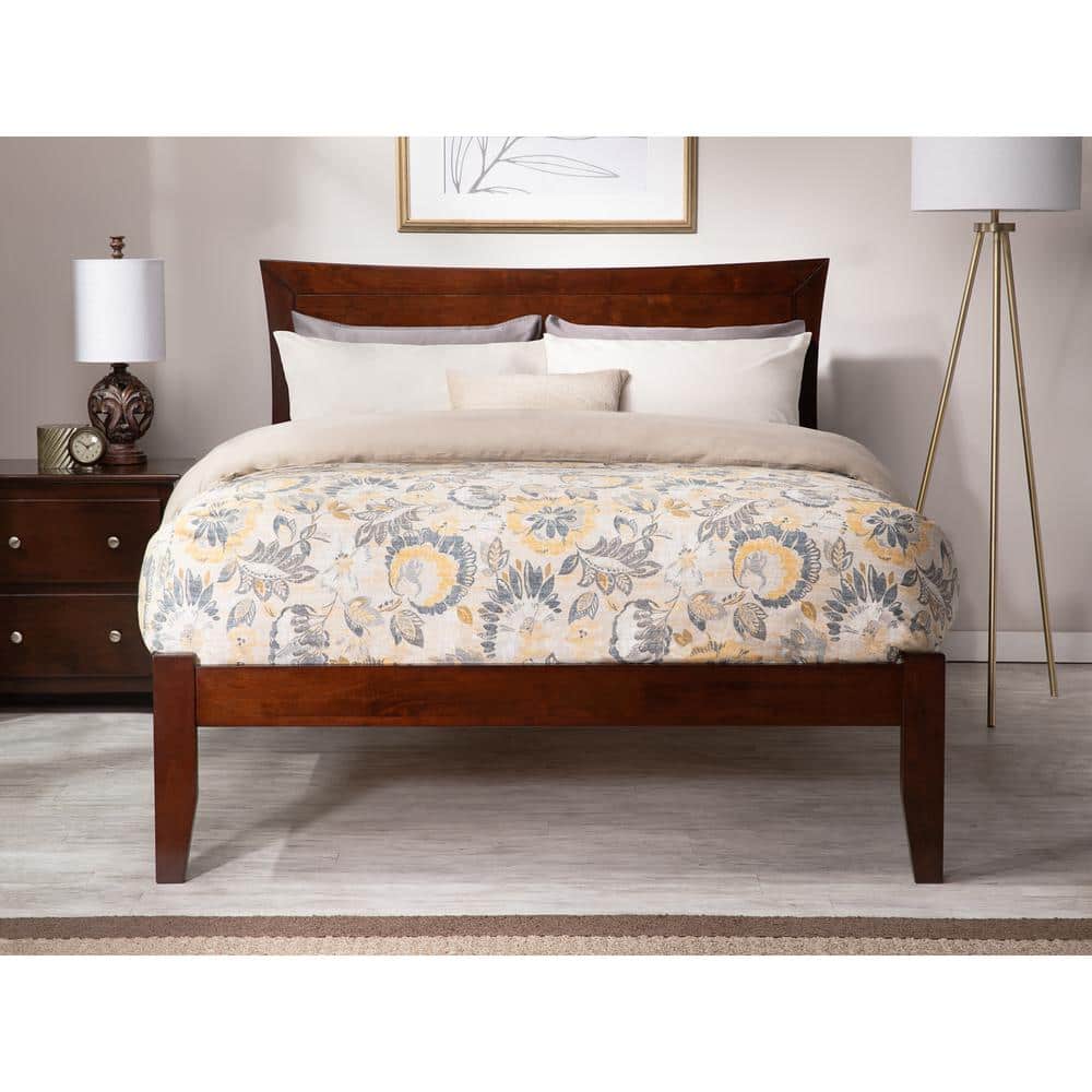 Walnut Queen Upholstered Platform Bed with Storage Drawers