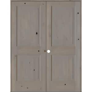 56 in. x 80 in. Rustic Knotty Alder 2-Panel Right-Handed Grey Stain Wood Double Prehung Interior Door with Square-Top