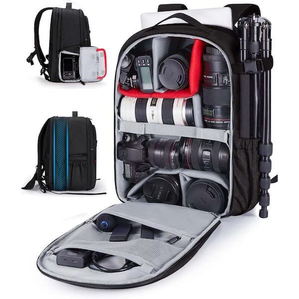 Expandable DSLR SLR Camera Backpack with 15.6 Laptop Compartment Rain Cover Tripod Holder Black
