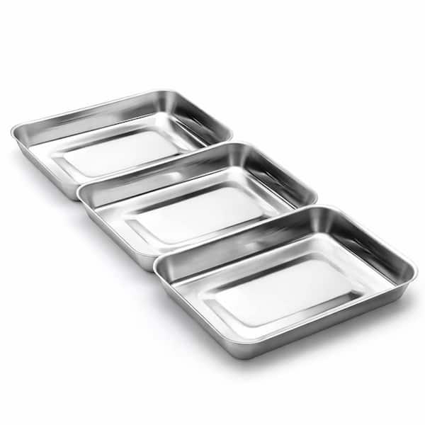 Silver Stainless Steel Kitchen Breading Pan Set with Interlocking Design, Dishwasher Safe, Oven Safe, 3 Piece
