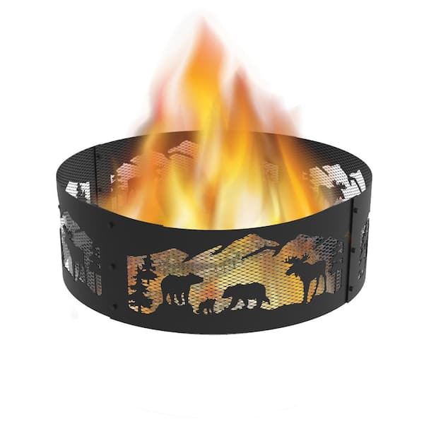 Decorative 36 in. x 12 in. Round Steel Wood Fire Pit Ring - Northern Woods