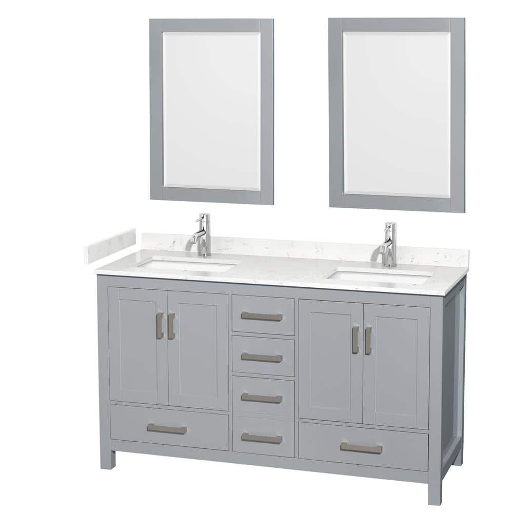 "Sheffield 60 in. W x 22 in. D x 35 in. H Double Bath Vanity in Gray with Carrara Cultured Marble Top and 24"" Mirrors" price history on PriceWatchPro