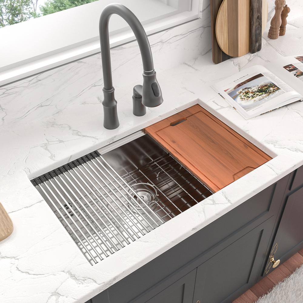 33" Brushed Stainless Steel Undermount Workstation Kitchen Sink with Accessories