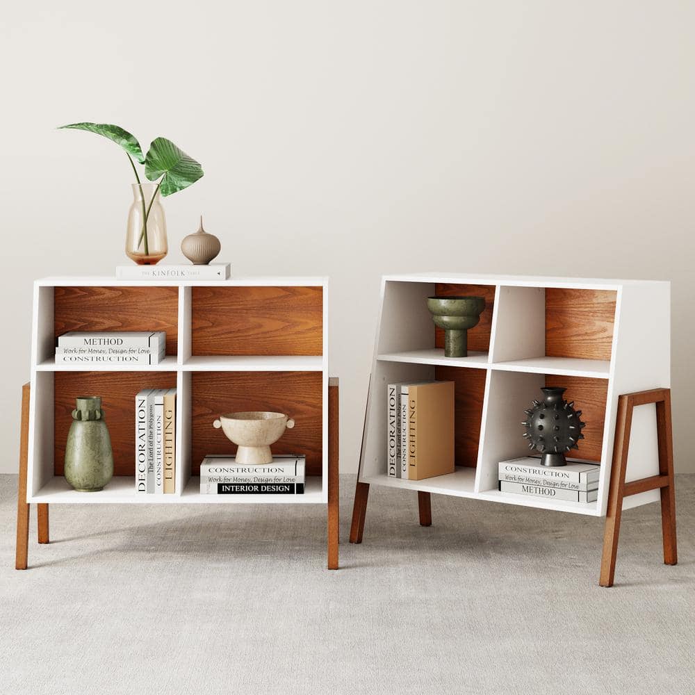 Nathan James Telos 32 in. Glossy White and Brown 4-Cube Storage Organizer  Open Shelves and Angled Design Cubby Shelf (Set of 2) 71001-2 The Home  Depot