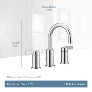 Cia 8 in. Widespread Double-Handle High-Arc Bathroom Faucet with Drain Kit Included in Polished Chrome