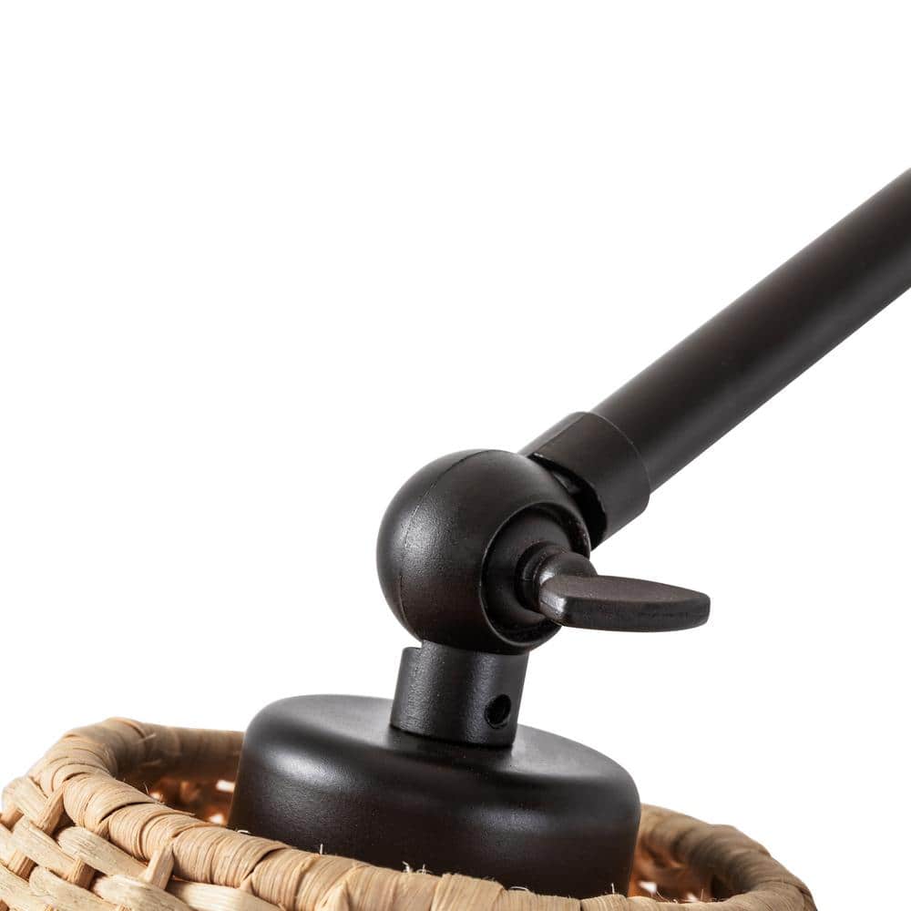 Adjustable Bronze Swing Arm Wall Lamp with Woven Rattan Shade
