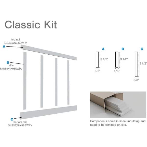 Ekena Millwork 56 in. X 5/8 in. X 96 in. Expanded Cellular PVC Classic Shaker Moulding Kit (for heights up to 56"H)