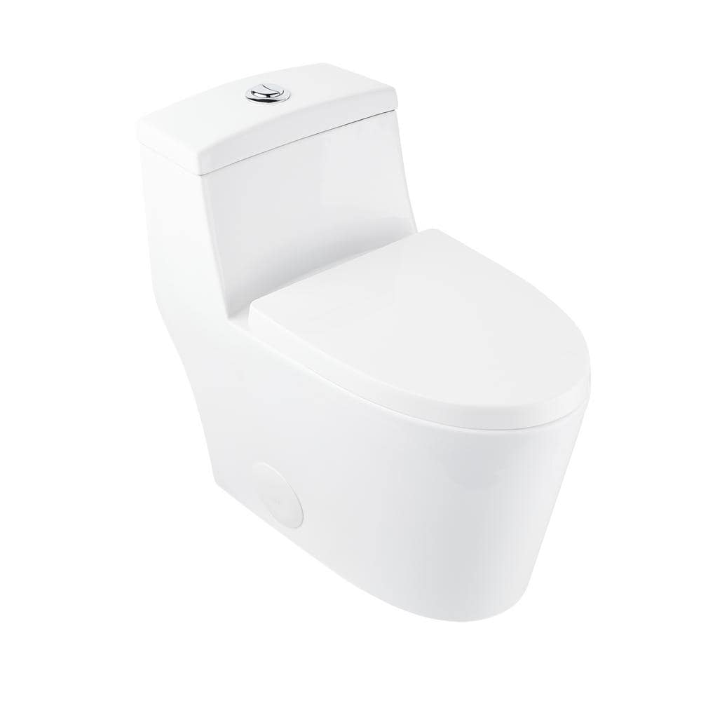 White Elongated Dual-Flush One-Piece Toilet with Silver Button