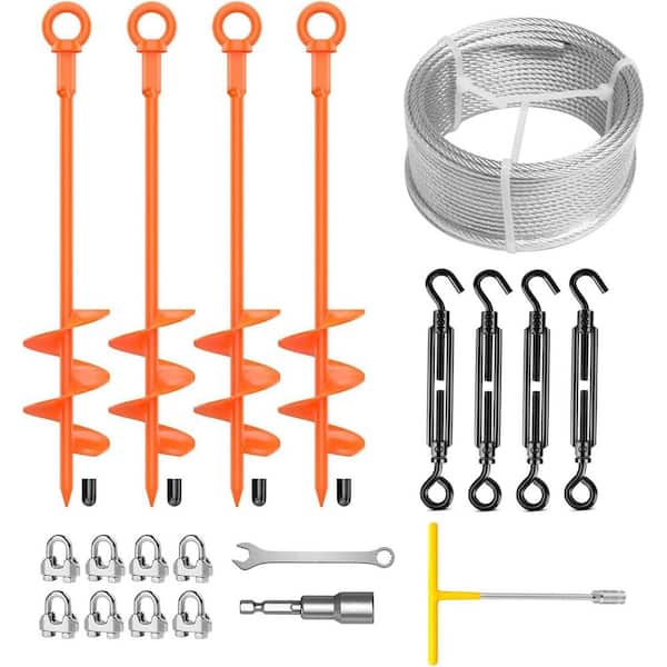 4 Pack 18 in. Fully Welded Ground Anchors Shed Anchor Kit with 1/8 in. Galvanized Cable Earth Anchors High Wind Screw