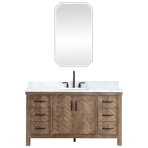 Javier 60 in. W x 22 in. D x 33.9 in. H Single Sink Bath Vanity in Gray with White Grain Composite Stone Top and Mirror