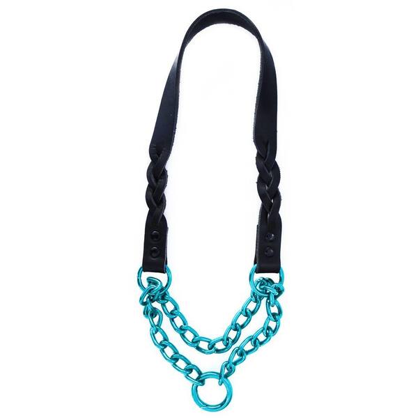 Platinum Pets 15 in. Braided Black Leather Martingale in Teal