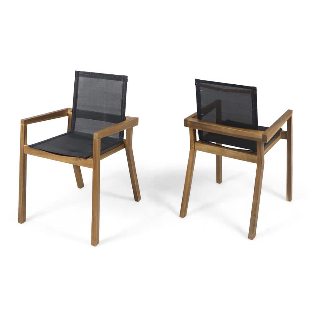 2-Piece Teak Acacia Wood Outdoor Dining Chairs, Weather Resistant Black Mesh Patio Dining Chairs price history on PriceWatchPro
