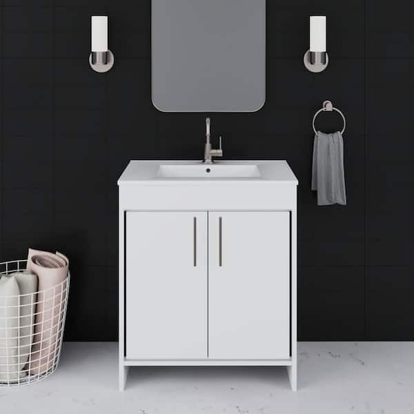 VOLPA USA AMERICAN CRAFTED VANITIES Villa 30 in. W x 18 in D Bathroom Vanity in White with Ceramic Vanity Top in White with White Basin