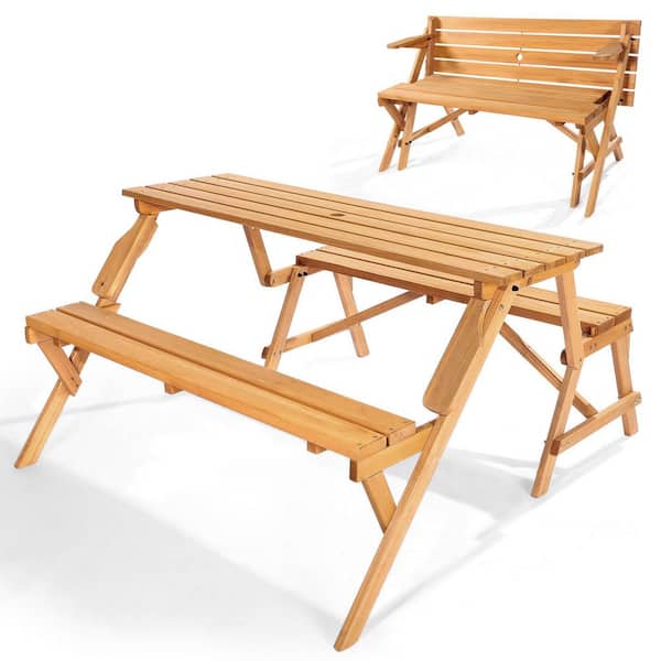 Transforming Interchangeable Table, 53.15 in. Brown Rectangle Wood Picnic Tables Seating Capacity Water-Based Coating