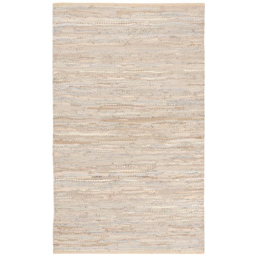 Beige Handwoven Genuine Leather Flatweave Area Rug