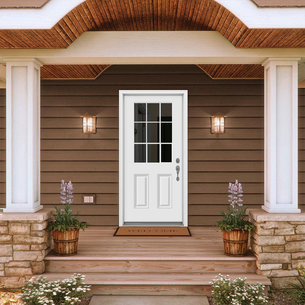 JELD-WEN 36 in. x 80 in. 9 Lite Primed Fiberglass Prehung Entry
