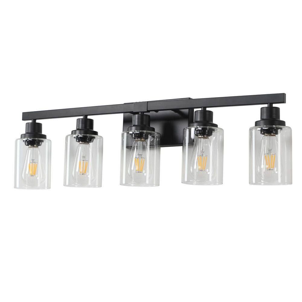 31.1 in. 5-Light Black Vanity Light with Clear Glass Shade price history on PriceWatchPro