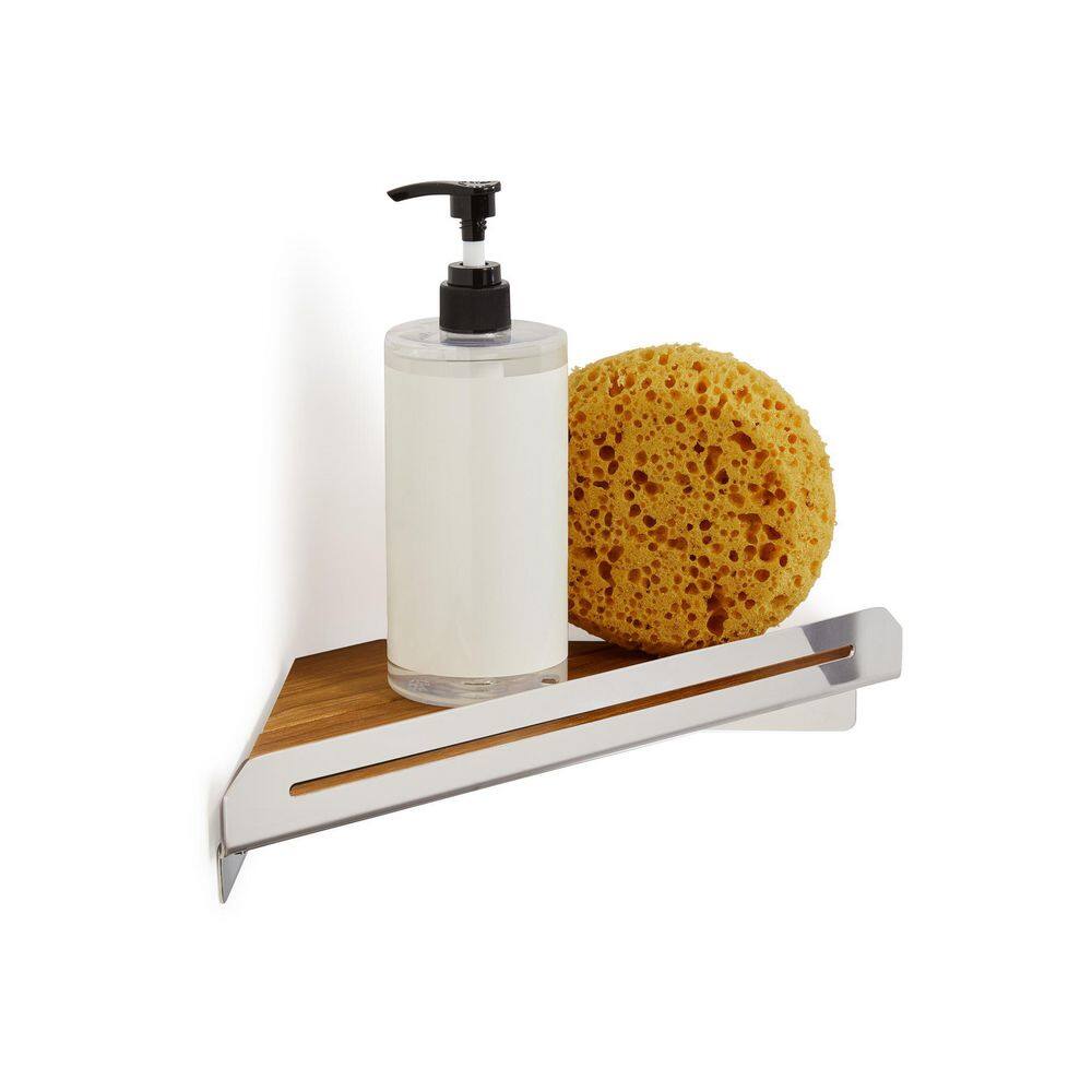 SEACHROME 14 in. x 8 in. Corner Shower Shelf in Polished with Natural ...