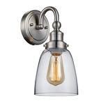 Jennifer 1-Light Brushed Nickel Wall Sconce with Clear Glass Shade