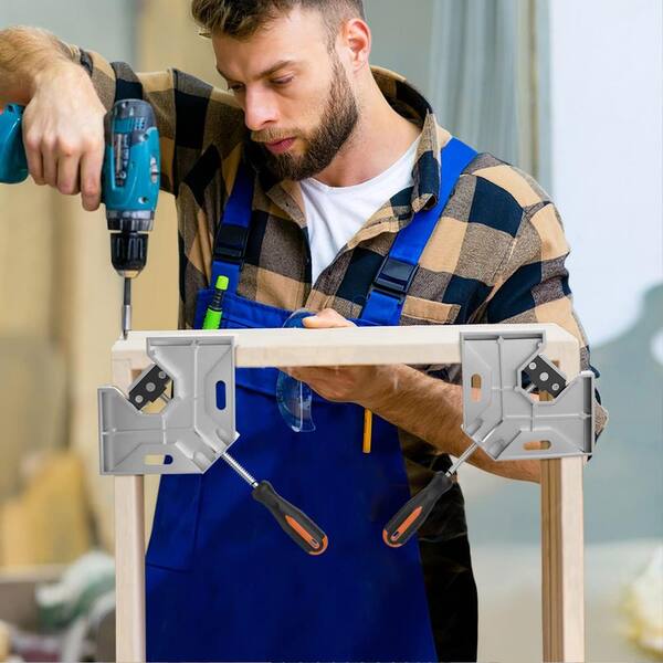 Angel Sar 4 Pack 90° Aluminum Alloy Right Angle Clamp, Single Handle Woodworking Tools for Photo Frame Vise Holder