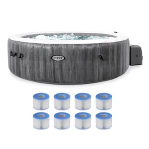 PureSpa Plus 6-Person Inflatable Bubble Jet Hot Tub and Replacement Filters (8 Pack)