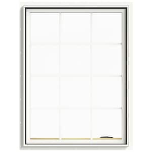 36 in. x 48 in. W-2500 Series White Painted Clad Wood Right-Handed Casement Window with Colonial Grids/Grilles