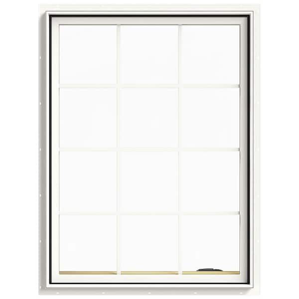 JELD-WEN 36 in. x 48 in. W-2500 Series White Painted Clad Wood Right-Handed Casement Window with Colonial Grids/Grilles