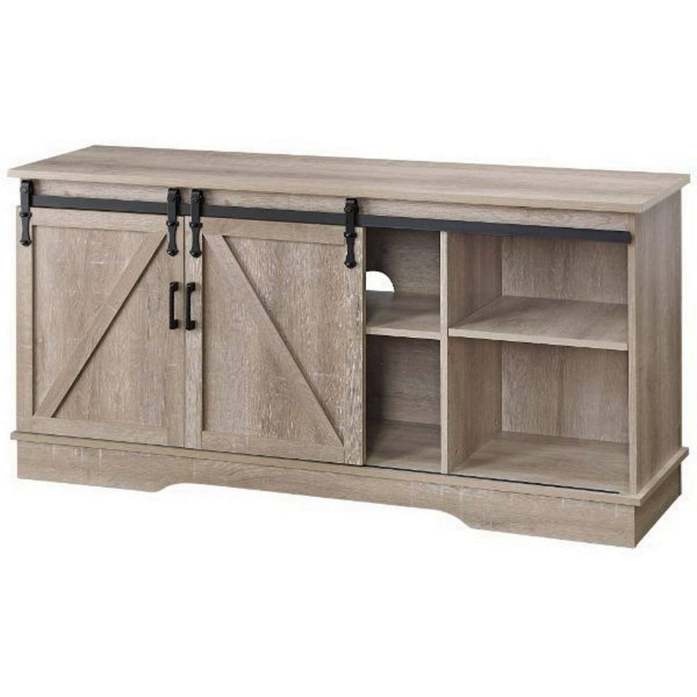 Rustic Brown Wooden TV Stand with Sliding Barn Doors