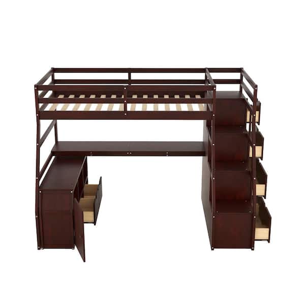 Twin Size Loft Bed with 7 Drawers 2 Shelves and Desk-Espresso