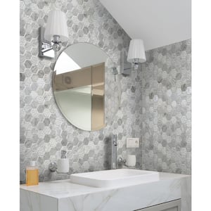 Gray 11.8 in.x12 in. Honeycomb Hexagon Marble Polished and Etched Mosaic Floor and Wall Tile(5-Pack)(4.92 sq. ft./Case)