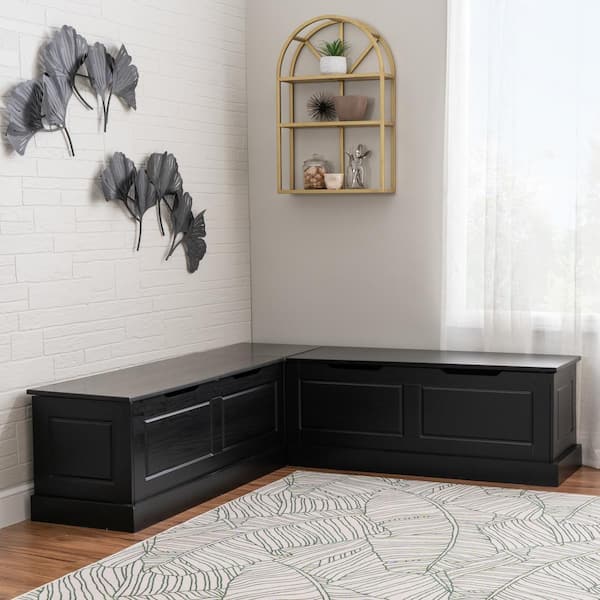 Linon Home Decor Rockhill 2-Piece L-Shaped Black Wood Top Nook