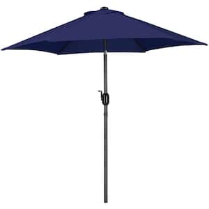 7.5 ft. Patio Umbrella Market Umbrella with 6 Ribs Push Button Tilt for Garden Navy Blue