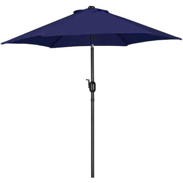 Yaheetech 7.5 ft. Patio Umbrella Market Umbrella with 6 Ribs Push Button Tilt for Garden Navy Blue