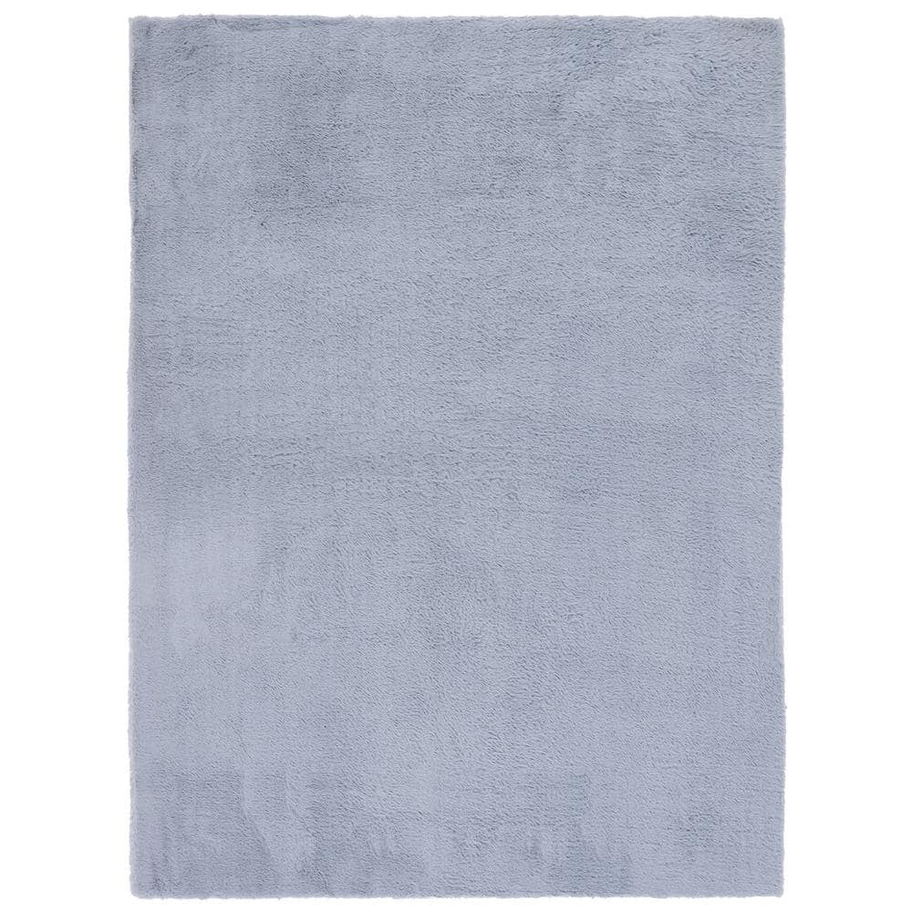 Light Grey Faux Rabbit Fur 6' x 9' Washable Area Rug