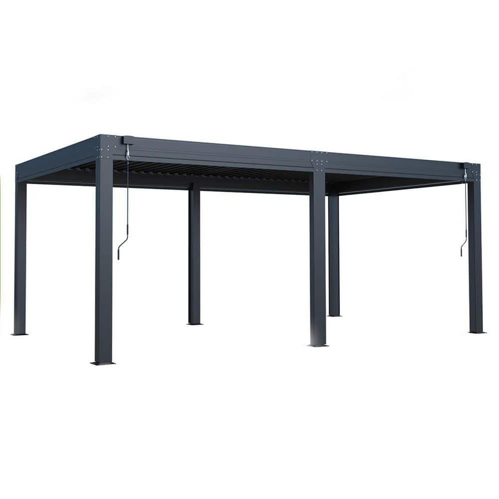 12 ft. x 20 ft. Aluminum Louvered Pergola with 6-Panel Pull-Down Privacy Sc