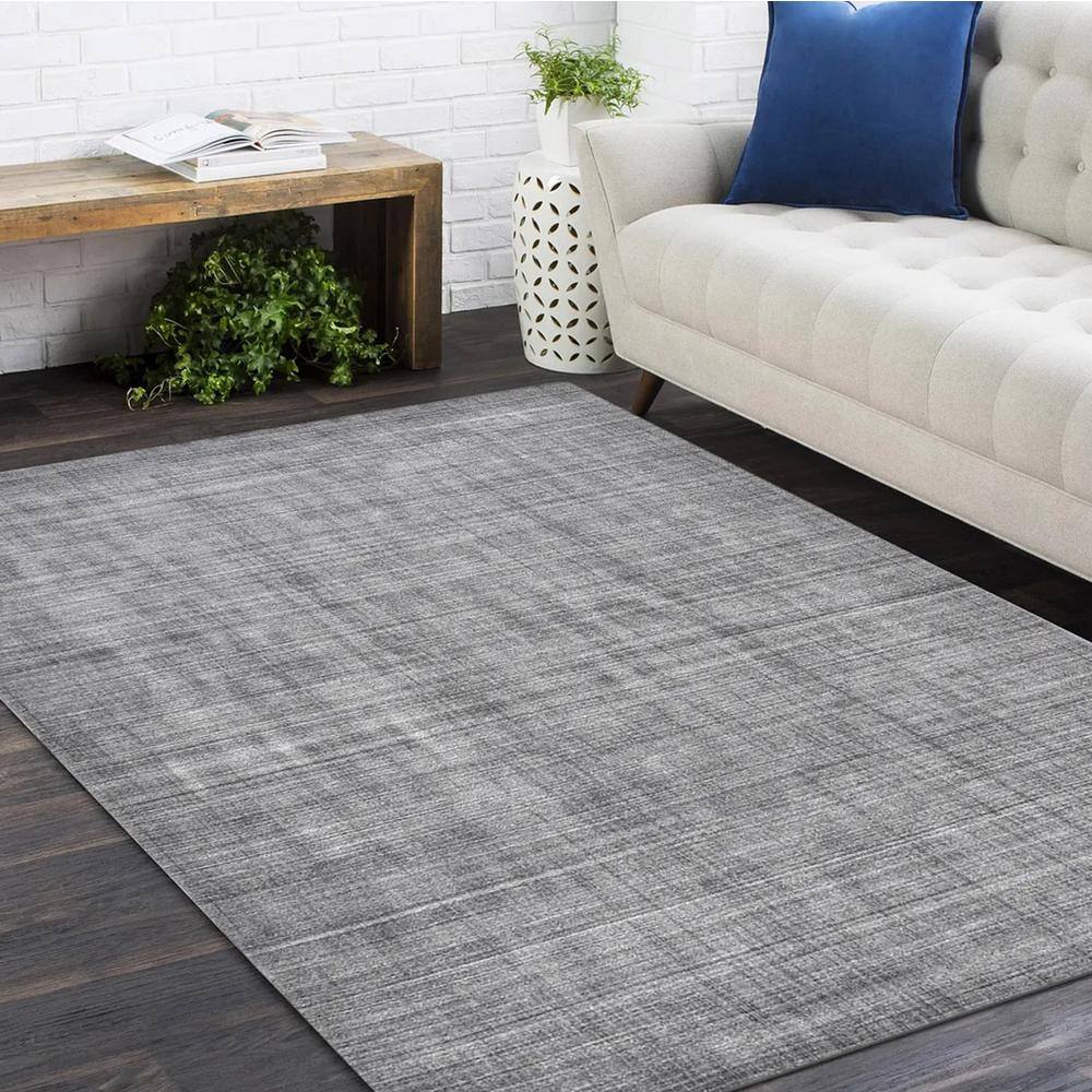 Luxurious Handcrafted 9' x 12' Gray Wool & Viscose Area Rug