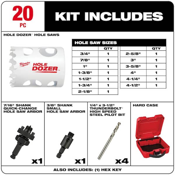 Hole Dozer General Purpose Bi-Metal Hole Saw Set W/SHOCKWAVE Impact Duty Steel Driver Bit Set (65-Piece)