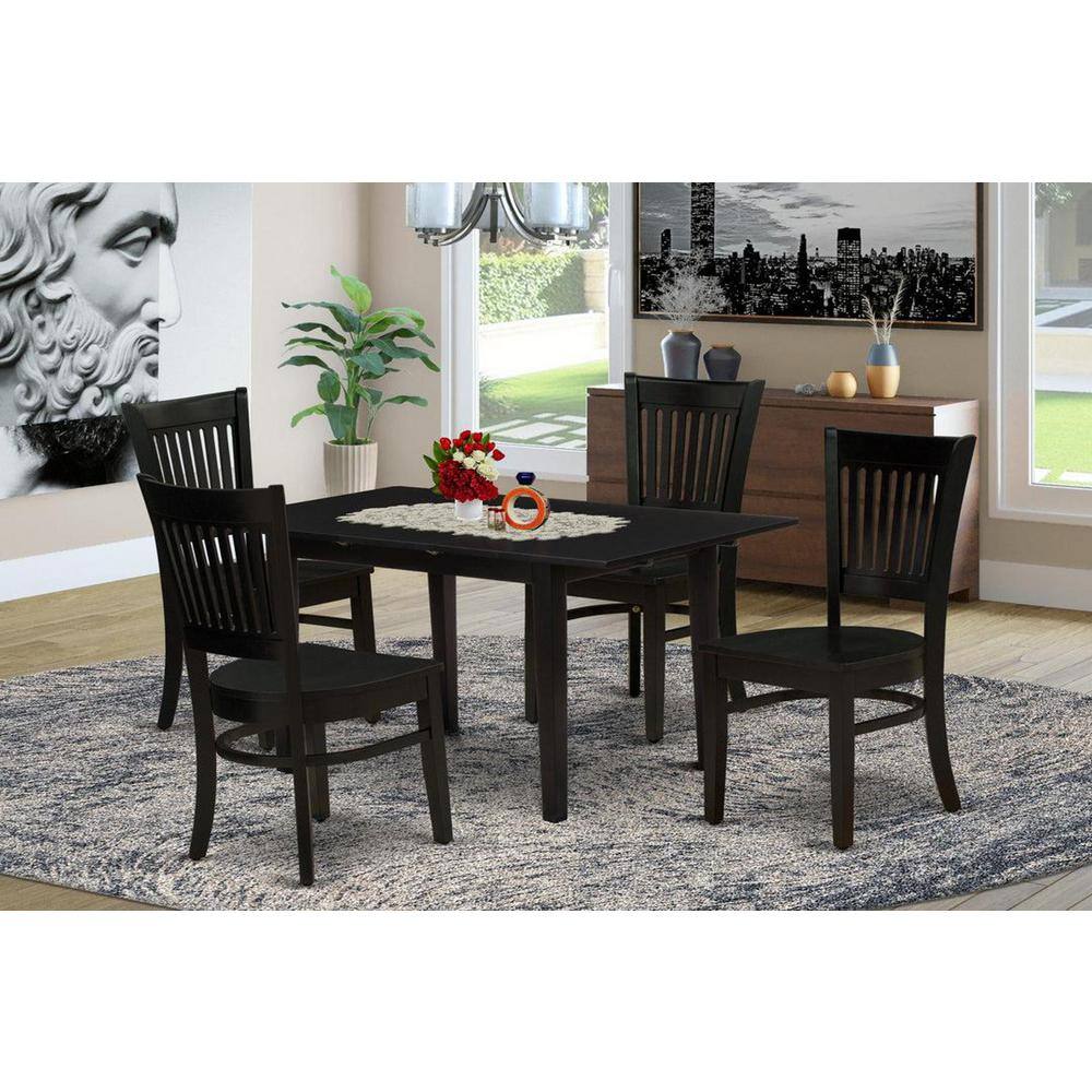 5-Piece Black Finish Solid Wood Top - Rectangular Dining Room Set with Butterfly Leaf Seats-4