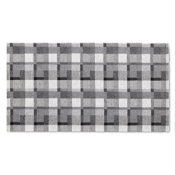 MARTHA STEWART Stella Owen Plaid Black/Gray 20 in. x 36 in. Slip-Resistant Kitchen Mat