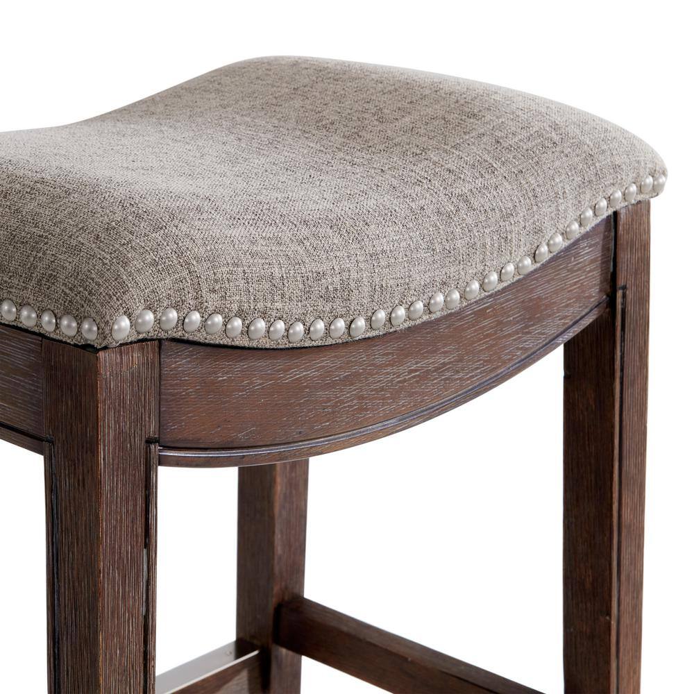 Dark Brown Backless Saddle Wood Bar Stools, Set of 2