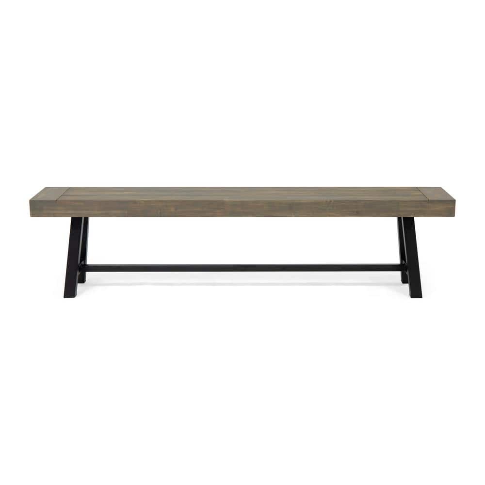 Black and Brown Acacia Wood Outdoor Bench
