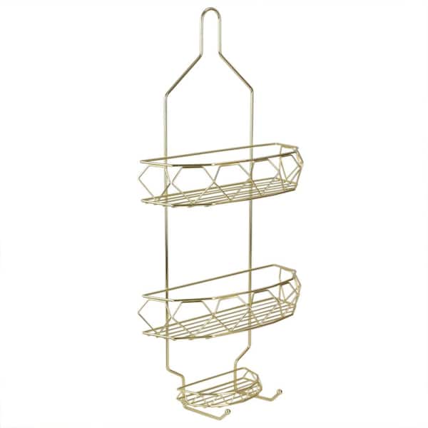 Home Basics Prism 2 Tier Shower Caddy with BuiltIn Hooks in Gold