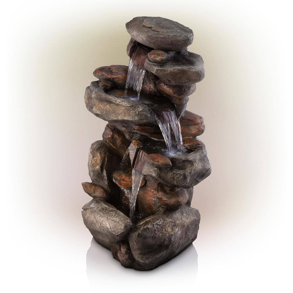 Gray Polystone Rock Waterfall Fountain with LED Light