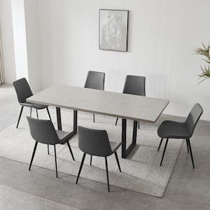 7-Piece Set of 6 Gray Chairs and Retractable Dining Table, Dining Table Set, Dining Room Set with 6 Modern Chairs
