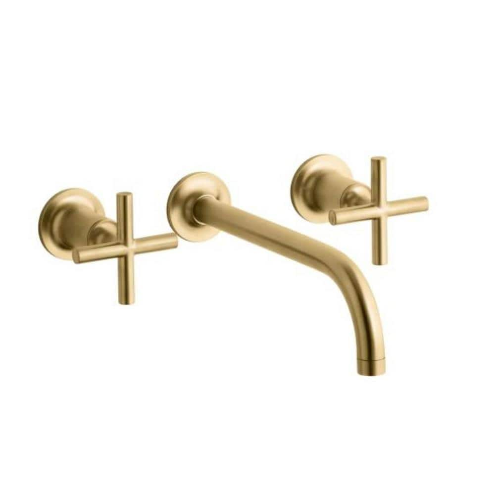 KOHLER Purist Cross Handle 2-Handle Wall Mount Bathroom Sink Faucet Trim Kit in Vibrant Brushed Moderne Brass