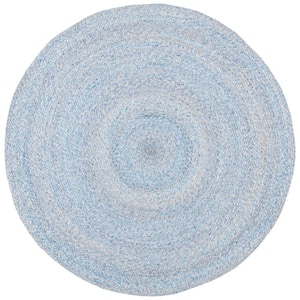 Cape Cod Blue Doormat 3 ft. x 3 ft. Braided Solid Color Round Area Rug