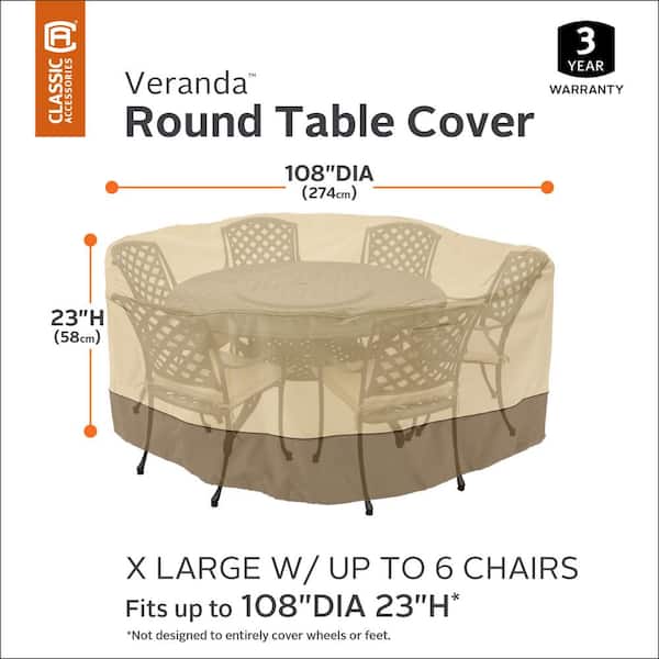 Classic Accessories Veranda X Large, Large Circular Patio Table Cover