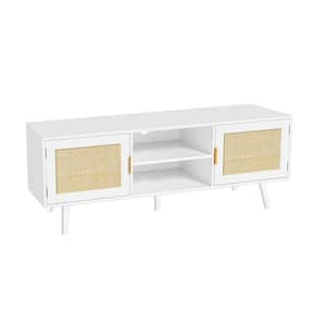 47 in. Farmhouse Rattan TV Stand Fits TV's up to55 Inches TV Mid Century Modern Entertainment Center with Cabinet White