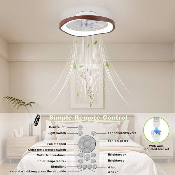 JUSHENG 20 in. Standard Wavy Wood Texture Dimmable LED Flush Mount