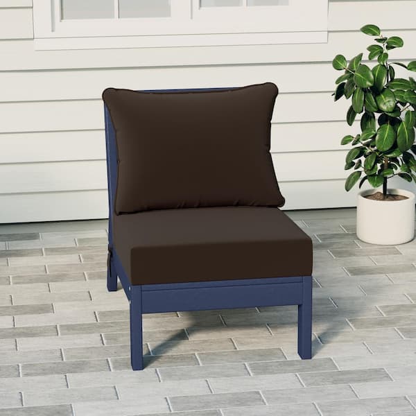Birchwood Outdoor Patio Deep Seating HDPE Armless Lounge Chair in Navy Blue with Brown Cushions